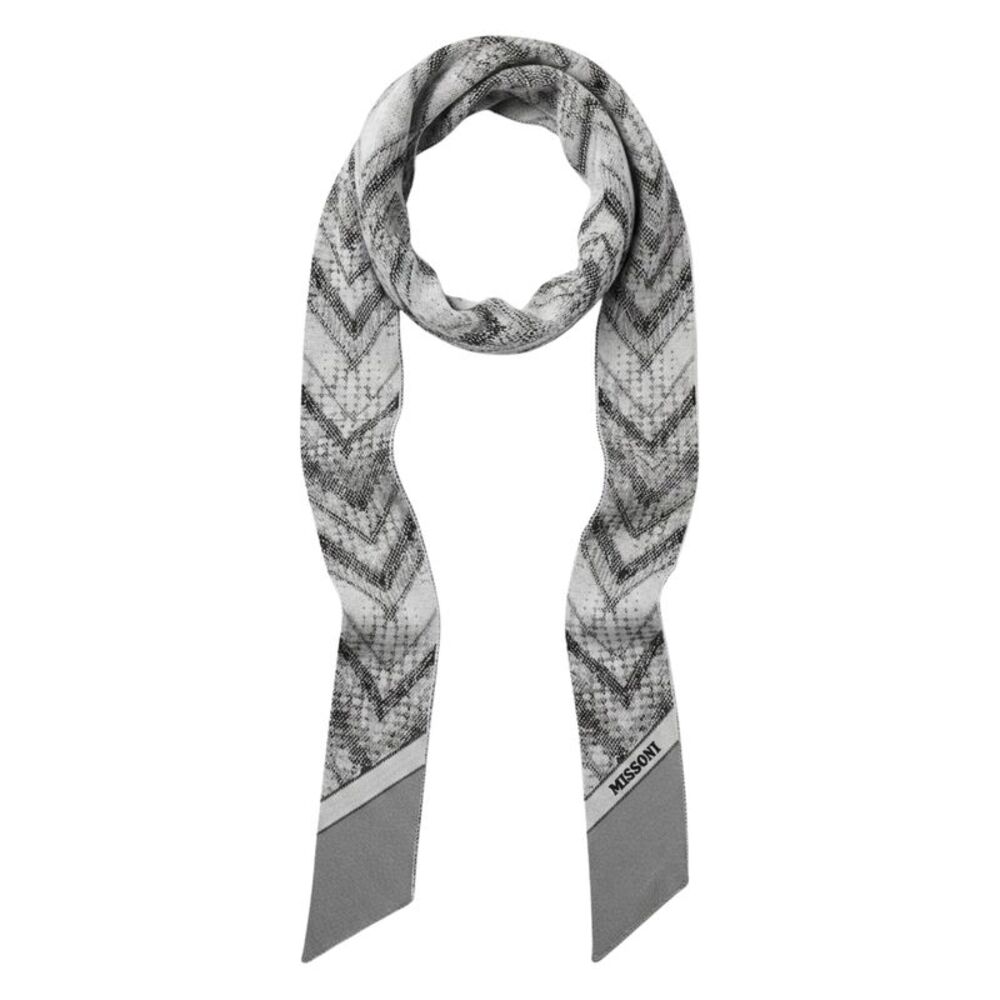 Missoni Shimmer Grey Silk Chevron Ribbon Scarf
